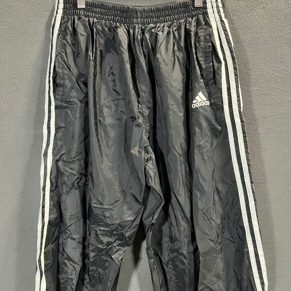 Adidas Team Vintage Snap Away Track Pants Black White 3 Stripe Mens Large